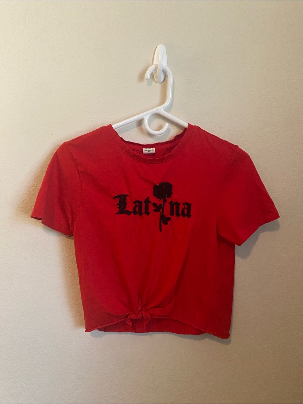 Latina Graphic Red Tie-Front Crop Top